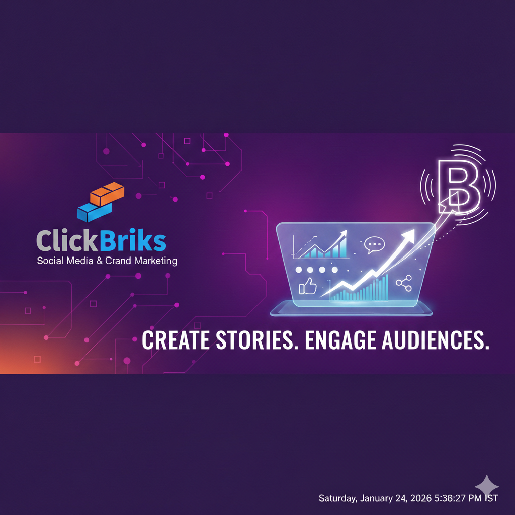 ClickBriks performance marketing banner featuring a professional team with growth charts, symbolizing paid advertising, traffic growth, and increased sales.